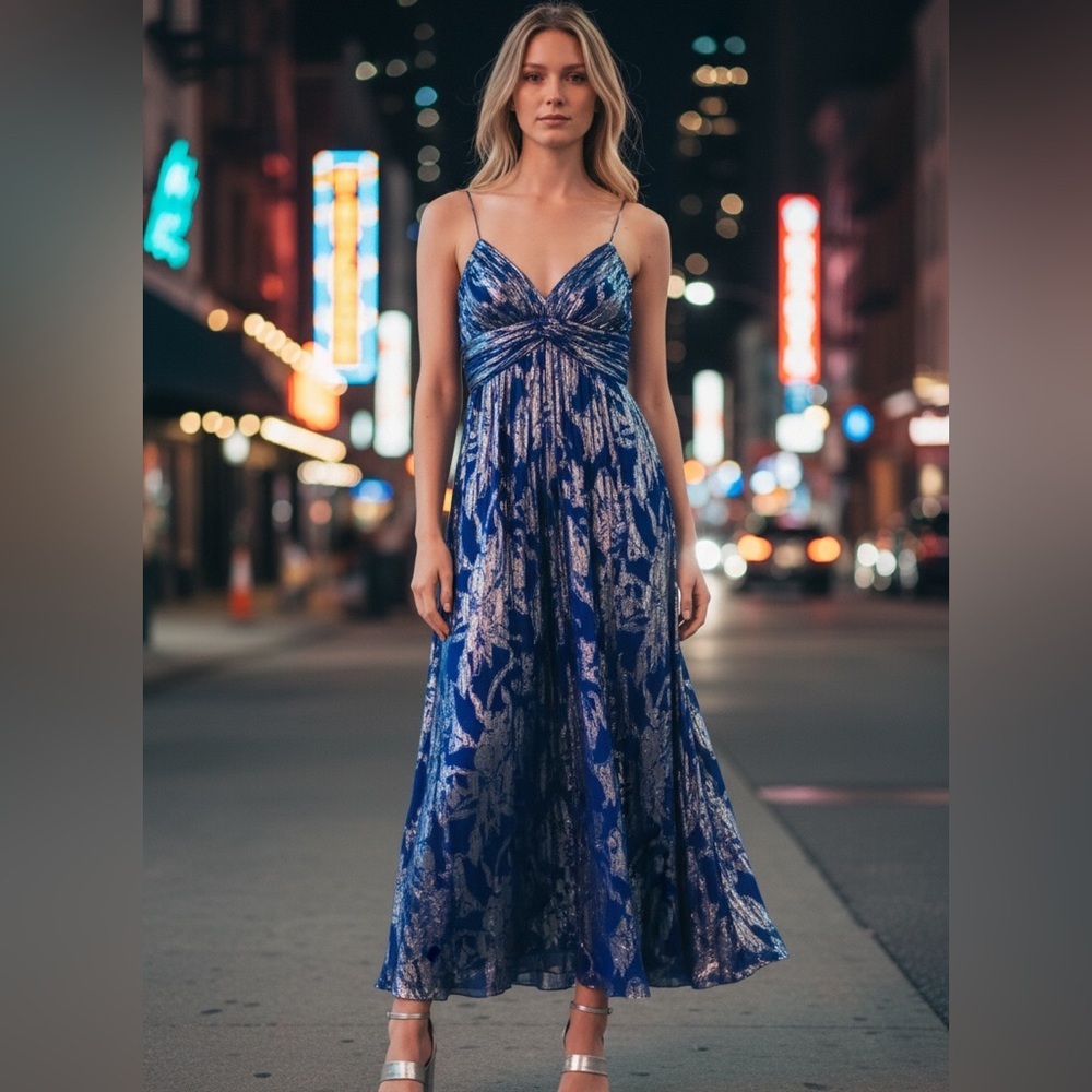 Aidan Mattox Silk Metallic Blue Size 2 NWT Formal Prom Wedding Guest Dress